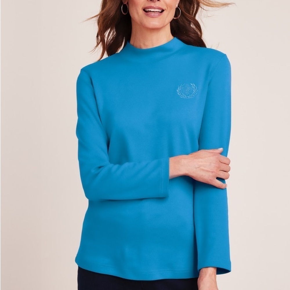 Blair essential knit long sleeve mock neck top blue